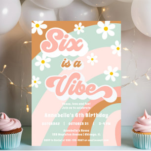 Groovy 6th birthday Six is a Vibe retro daisy Invitation
