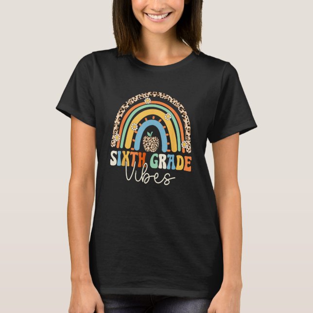 Groovy 6th Grade Vibes Back To School Rainbow Leop T-Shirt (Front)