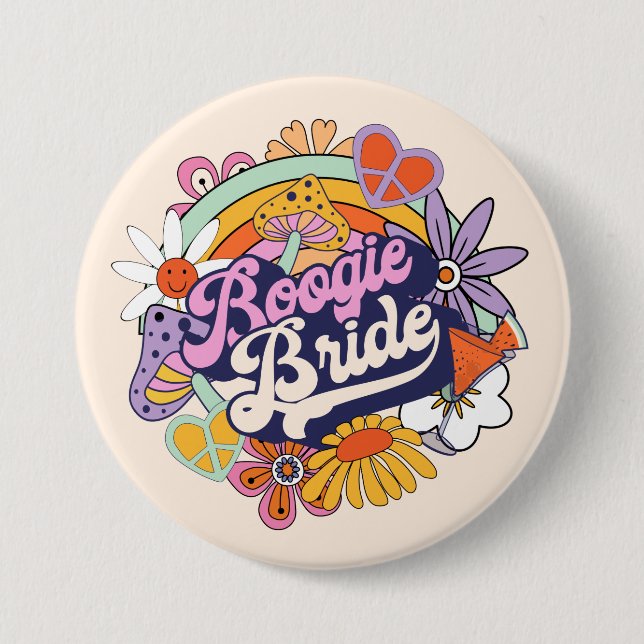 Groovy 70s Bachelorette Boogie Bride ID929 Button (Front)