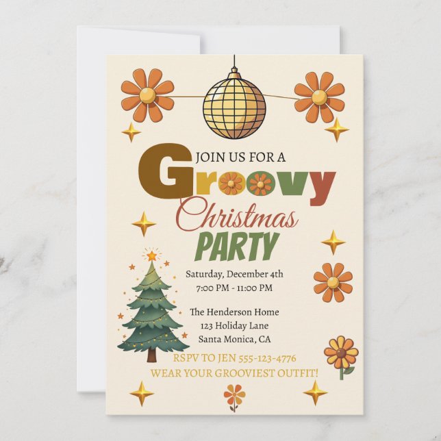 Groovy 70s Christmas Party  Invitation (Front)