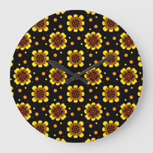 Groovy 70s Daisy Flower Power Pattern Large Clock