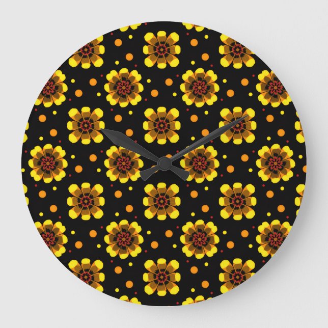 Groovy 70s Daisy Flower Power Pattern Large Clock (Front)