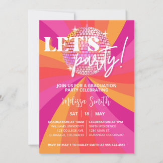 Groovy 70s Disco Graduation Party Invitation, SARA Invitation