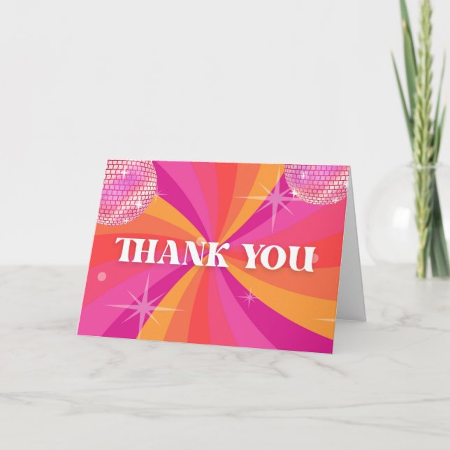 Groovy 70s Disco Party Thank You Card, SARA (Front)