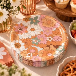 Groovy 70s Hippie Floral Baby Shower Paper Plates