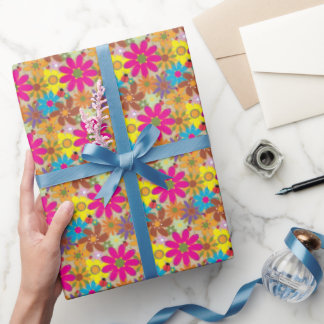 Groovy 70s Hippie Floral Retro Flower Power Wrapping Paper