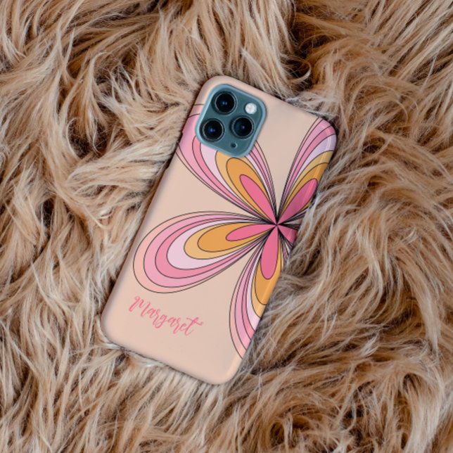 Groovy 70s Hippie Flower Peach Fuzz Daisy Name Case-Mate iPhone Case (Creator Uploaded)