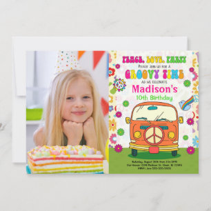 Groovy 70s Hippie Van Themed Photo Birthday Invitation