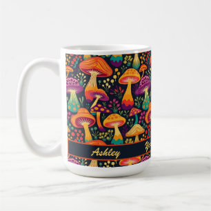 Groovy 70s Mushrooms Pattern Personalized  Coffee Mug