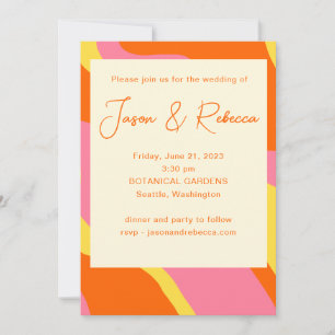 Groovy 70s Orange Pink All In One Budget Wedding Invitation