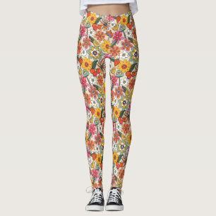 Groovy 70's, Orange, Pink, & Green Floral Leggings