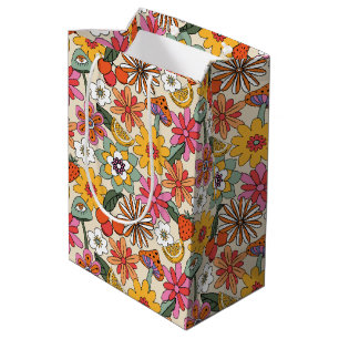 Groovy 70's, Orange, Pink, & Green Floral Medium Gift Bag