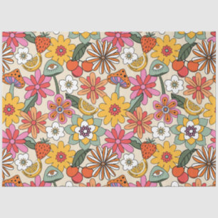 Groovy 70's, Orange, Pink, & Green Floral Tissue Paper
