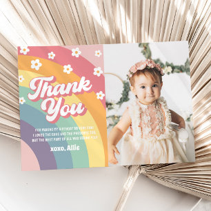 Groovy 70s Rainbow Daisy Birthday Thank You Card