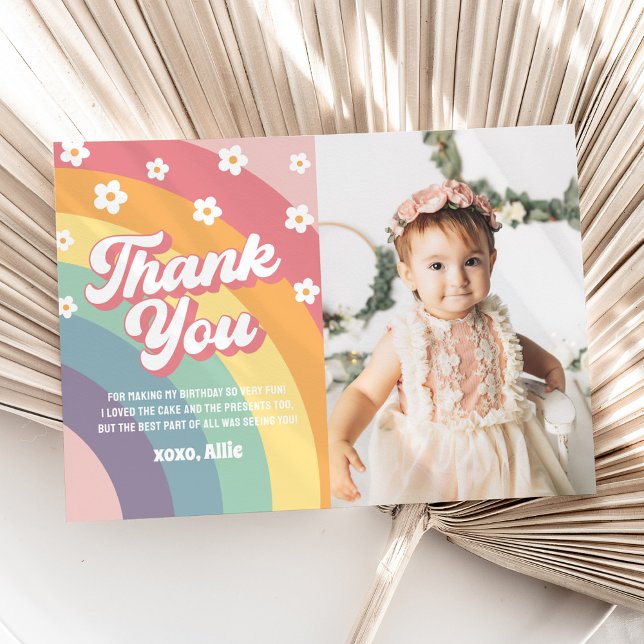 Groovy 70s Rainbow Daisy Birthday Thank You Card (Creator Uploaded)
