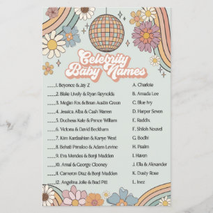 groovy 70s retro baby shower game celebrity names