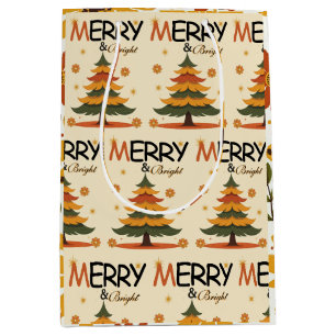 Groovy 70s Retro Christmas Tree Holiday  Medium Gift Bag