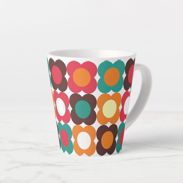 Groovy 70s Retro Flower Pattern | Bold Boho Floral Latte Mug (Right Angle)
