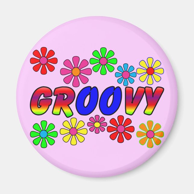 Groovy 70's Retro Flower Power Gifts Magnet (Front)