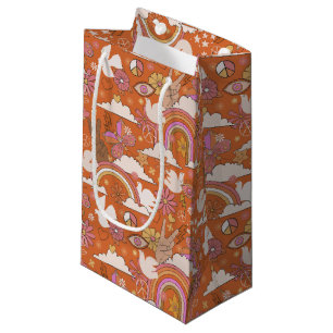 Groovy 70s Retro Hippie Peace Orange Bohemian Small Gift Bag