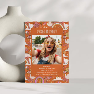 Groovy 70s Retro Hippie Peace Photo Sweet 16 Party Invitation