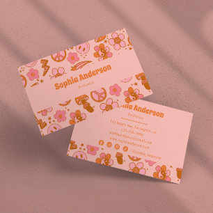 Groovy 70s Retro Hippie Pink & Orange Funky        Business Card