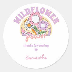 Groovy 70s Retro Wildflower Flower Power Birthday Classic Round Sticker