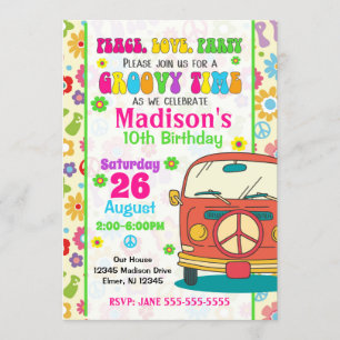 Groovy 70s Themed Birthday Invitation / Hippie Van