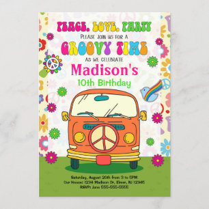 Groovy 70s Themed Birthday Invitation / Hippie Van