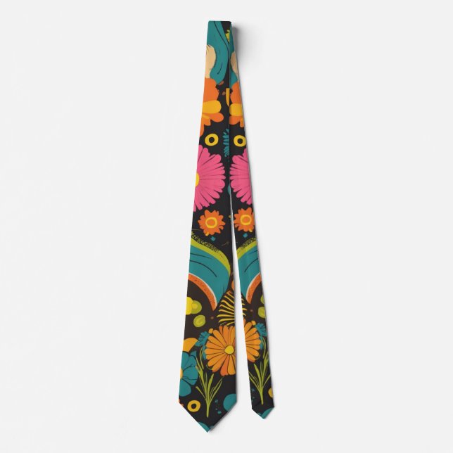 Groovy 70s Vibes Retro Pattern Tie (Front)