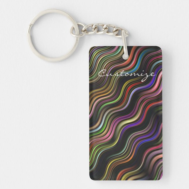 Groovy 70's wavy hippie psychedelic key ring (Front)