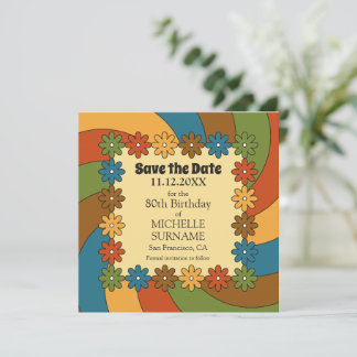 Groovy 80th Birthday Good Vibes Retro 60s Music Save The Date