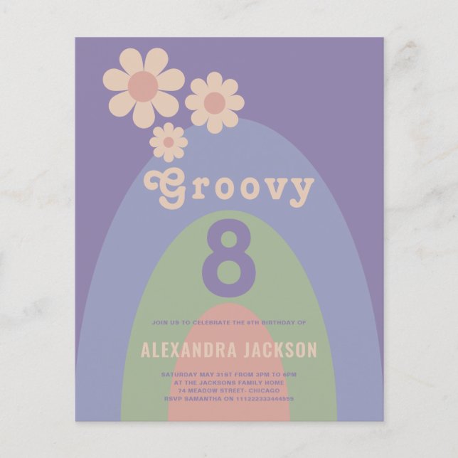 Groovy 8 Retro 8th Birthday Party Budget Flyer (Front)