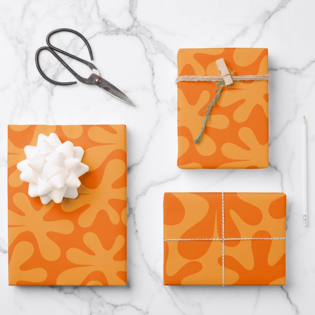 Groovy Abstract Amoeba Dance Orange Pattern Wrapping Paper Sheet (Front)