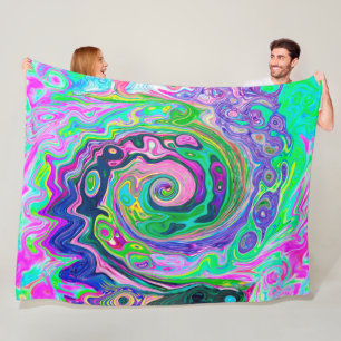Groovy Abstract Aqua and Navy Lava Swirl Fleece Blanket