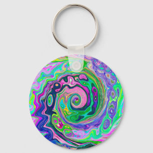 Groovy Abstract Aqua and Navy Lava Swirl Key Ring