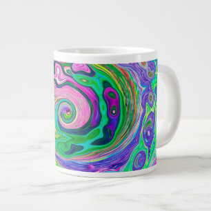 Groovy Abstract Aqua and Navy Lava Swirl Large Coffee Mug