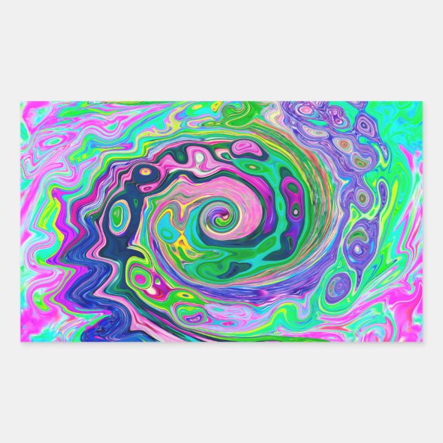 Groovy Abstract Aqua and Navy Lava Swirl Rectangular Sticker (Front)