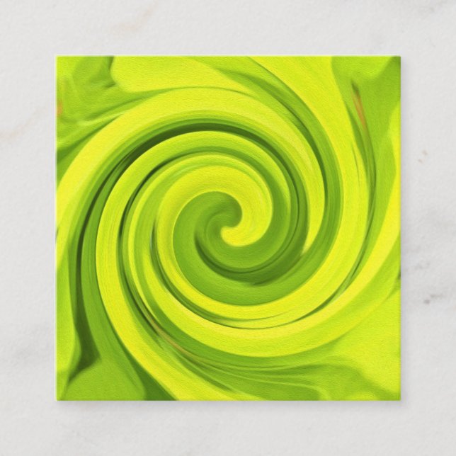 Groovy Abstract Green Liquid Art Swirl Painting Square Business Card (Front)