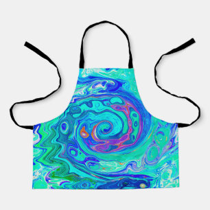 Groovy Abstract Ocean Blue and Green Liquid Swirl Apron