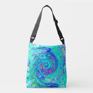 Groovy Abstract Ocean Blue and Green Liquid Swirl Crossbody Bag