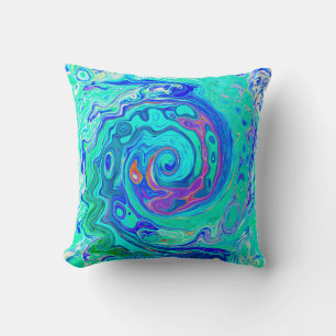 Groovy Abstract Ocean Blue and Green Liquid Swirl Cushion