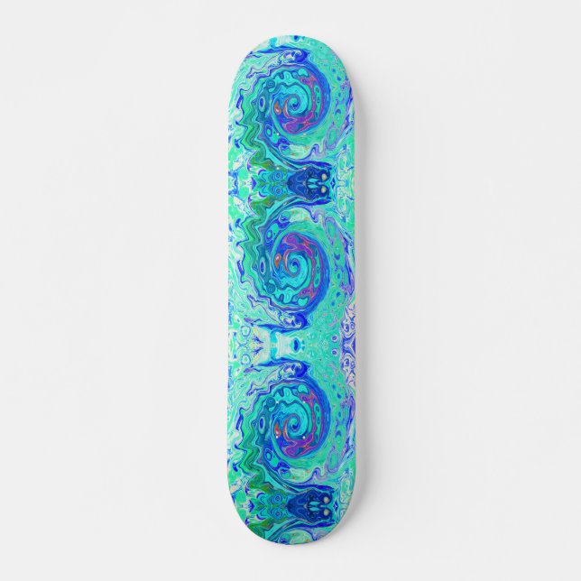 Groovy Abstract Ocean Blue and Green Liquid Swirl Skateboard (Front)