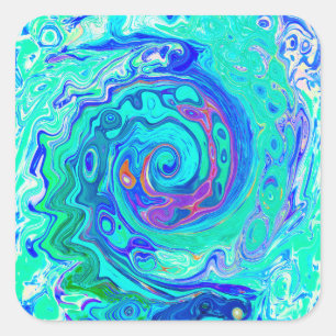 Groovy Abstract Ocean Blue and Green Liquid Swirl Square Sticker