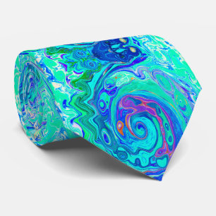Groovy Abstract Ocean Blue and Green Liquid Swirl Tie
