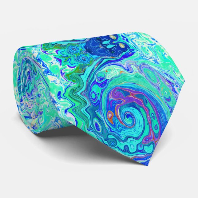 Groovy Abstract Ocean Blue and Green Liquid Swirl Tie (Rolled)