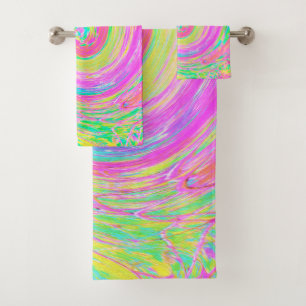 Groovy Abstract Pink and Blue Liquid Swirl Bath Towel Set