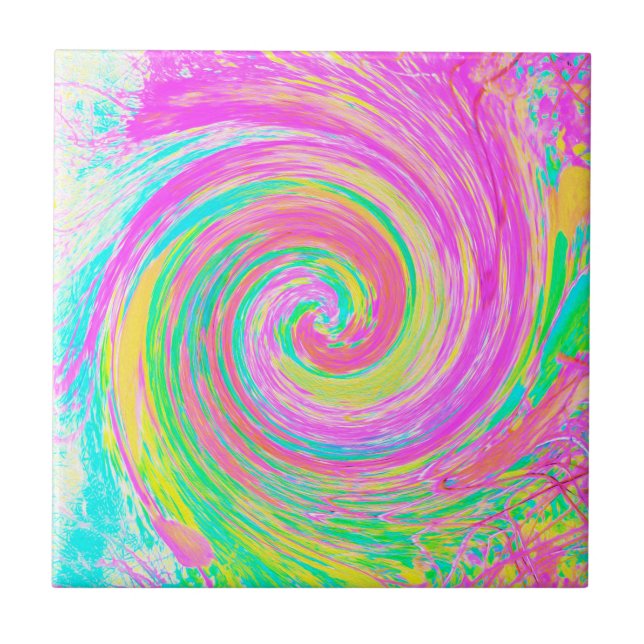 Groovy Abstract Pink and Blue Liquid Swirl Tile (Front)