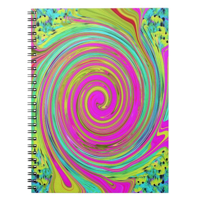 Groovy Abstract Pink and Turquoise Swirl Notebook (Front)