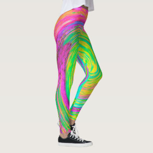 Groovy Abstract Purple and Yellow Liquid Swirl Leggings